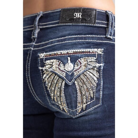 Women s Embellished Faux Flap Pockets Bootcut Jeans Mid-Rise | Versatile Style - Picture 4 of 4